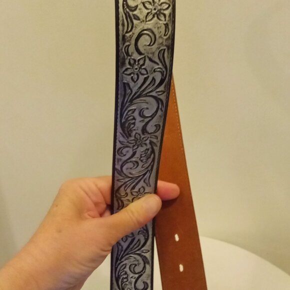 Justin Boots Ladies Belt Western Silver Black Rhinestone Buckle Size 34 - Picture 3 of 16